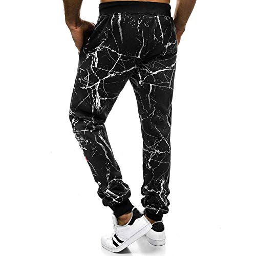 ZEZKT pantalón Largo Deporte Fitness para Hombre Casual Bolsillo Pantalones Deportivos Slim fit Estampados Running Joggers Pantalones de chándal Negro 272