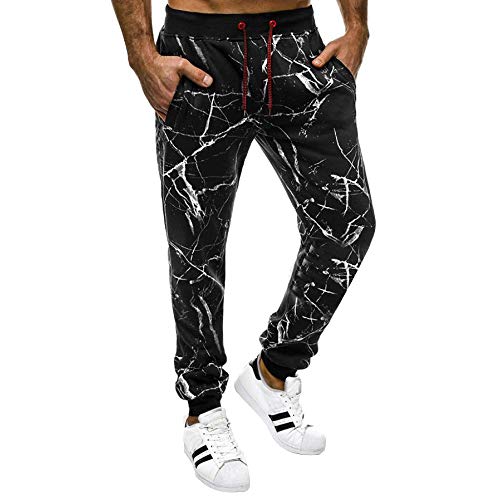 ZEZKT pantalón Largo Deporte Fitness para Hombre Casual Bolsillo Pantalones Deportivos Slim fit Estampados Running Joggers Pantalones de chándal Negro 272