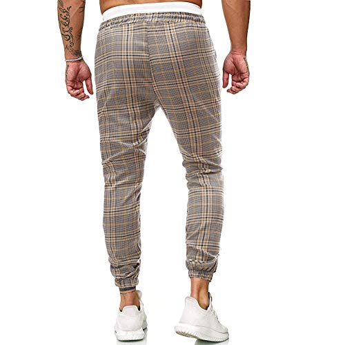 ZEZKT Pantalones a Rayas a Cuadros para Hombre pantalón Largo Deporte Pants Moda Casual Pantalones Largos Estampados para Hombres Color Caqui 181