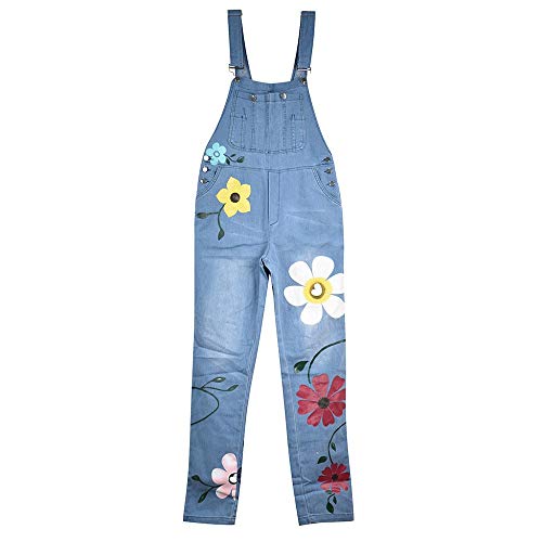 ZEZKT Peto Vaquero para Mujer Mono Vaquero con Estampado de Moda con Bolsillo Vaqueros Largos Casual pantalón Denim Largo Slim Salvajes Jeans de Mezclilla Azul 11