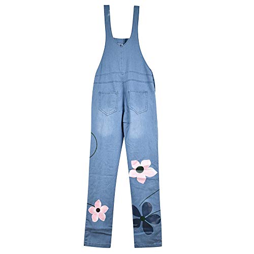 ZEZKT Peto Vaquero para Mujer Mono Vaquero con Estampado de Moda con Bolsillo Vaqueros Largos Casual pantalón Denim Largo Slim Salvajes Jeans de Mezclilla Azul 11