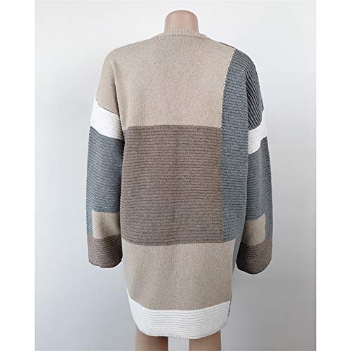 ZFQQ suéter de Mujer de otoño e Invierno Talla Grande cárdigan Suelto a Juego de Colores geométricos