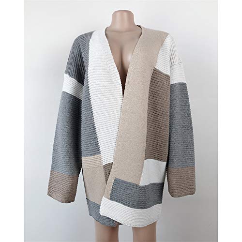 ZFQQ suéter de Mujer de otoño e Invierno Talla Grande cárdigan Suelto a Juego de Colores geométricos