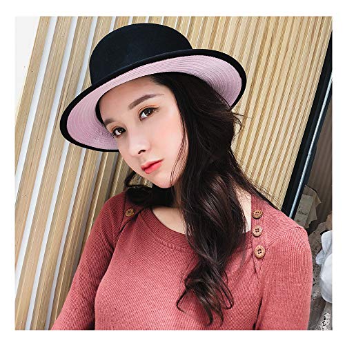 Zhanying Sombreros de Copa Plana Gorros Mujer Sombreros 2018 Mujer Otoño Invierno Sombreros Sombreros Brim Volver Color Patchwork (Color : Rosado, tamaño : 56-58CM)