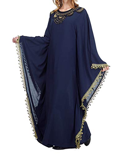 zhbotaolang Mujer Vestidos Arabe de Kaftan - Ropa Musulmana Abrigo Maxi Largo Islamica Abaya Algodon Bordado