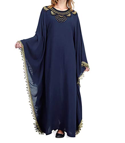 zhbotaolang Mujer Vestidos Arabe de Kaftan - Ropa Musulmana Abrigo Maxi Largo Islamica Abaya Algodon Bordado