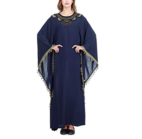 zhbotaolang Mujer Vestidos Arabe de Kaftan - Ropa Musulmana Abrigo Maxi Largo Islamica Abaya Algodon Bordado