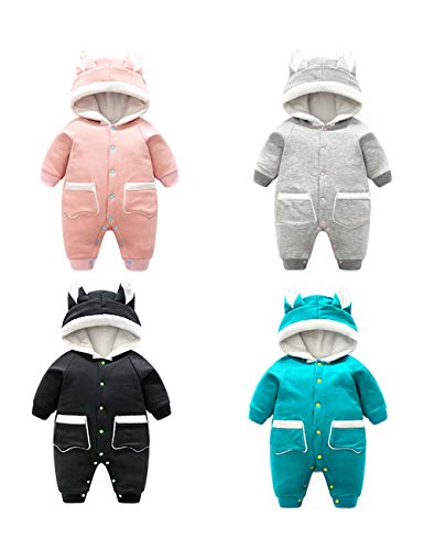 Zhhlinyuan Bebé Niños Niñas Mono con Capucha Traje de Esquiar - Manga Larga Espesar Terciopelo Ropa de Mameluco con Bolsillos