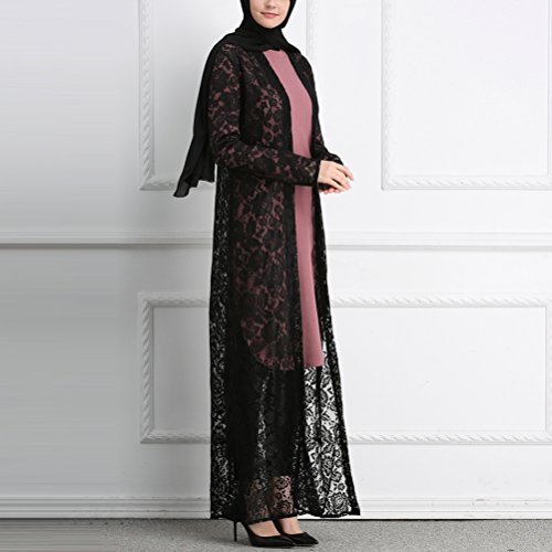 Zhhlinyuan Cordón Floral Abaya Dresses Manga Larga Islámico Abaya Vestido Largo Desgastar Musulmanes Ropa Abaya Maxi Diario Vestir