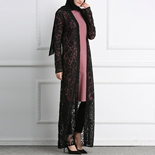 Zhhlinyuan Cordón Floral Abaya Dresses Manga Larga Islámico Abaya Vestido Largo Desgastar Musulmanes Ropa Abaya Maxi Diario Vestir