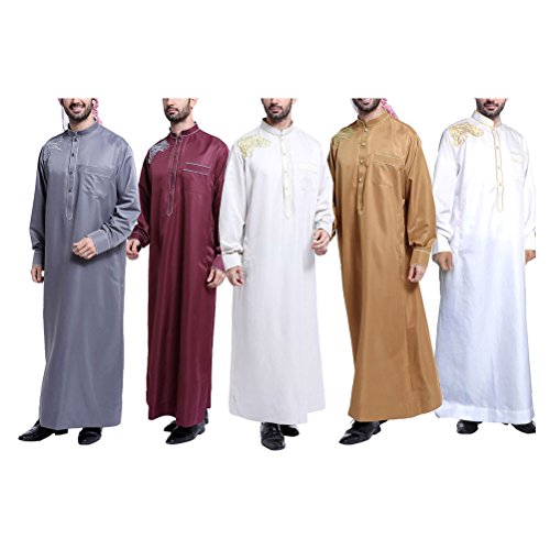Zhhlinyuan Hombres Casual Fiesta musulmán Vestir Abaya islámico Manga Larga Robes árabe Medio Este Saudi Style Costume