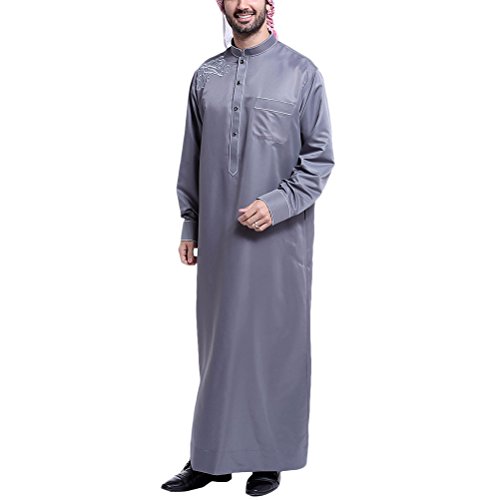 Zhhlinyuan Hombres Casual Fiesta musulmán Vestir Abaya islámico Manga Larga Robes árabe Medio Este Saudi Style Costume