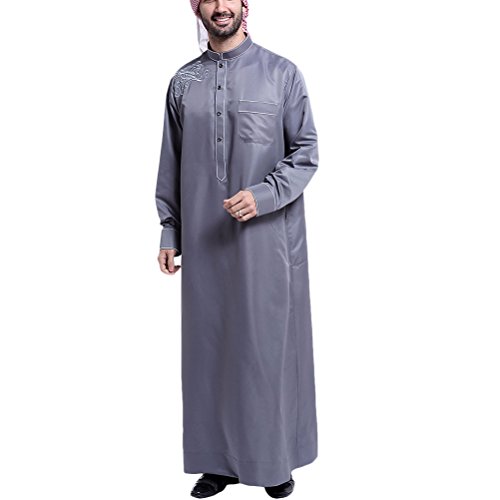 Zhhlinyuan Hombres Casual Fiesta musulmán Vestir Abaya islámico Manga Larga Robes árabe Medio Este Saudi Style Costume