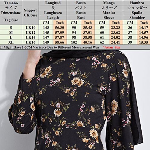 Zhhlinyuan Moda Abaya Dresses De Las Mujeres Casual/Diario Vestido Abaya Musulmanes Mangas Largas Verano Islámico Ropa Vestido Largo