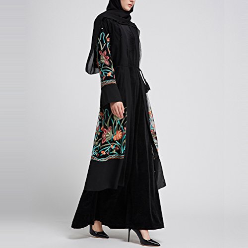 Zhhlinyuan Moda Musulmanes De Las Mujeres Bordado Floral Impreso Vestir Vestido Túnica Oriente Medio Marroquí Kaftan Caftán Malayo Ropa Abaya Dresses
