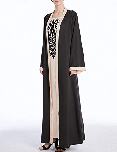 Zhhlinyuan Mujer Maxi Vestido Puntadas Largo Batas Turco Musulmanes Abaya Vestidos - Suelto Vestido para Kaftan Dubai Arábica Señoras Chicas