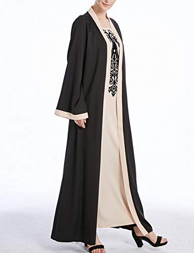 Zhhlinyuan Mujer Maxi Vestido Puntadas Largo Batas Turco Musulmanes Abaya Vestidos - Suelto Vestido para Kaftan Dubai Arábica Señoras Chicas