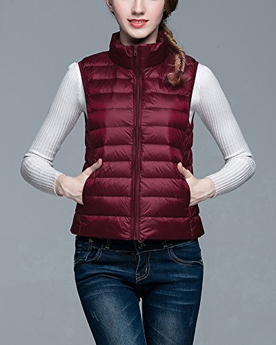 ZhuiKun Chaleco Mujer Chaquetas de Down Ligero Plegable Plumón Acolchado Chalecos Vino Rojo S