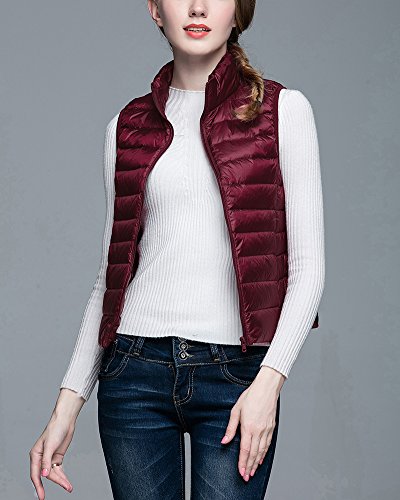 ZhuiKun Chaleco Mujer Chaquetas de Down Ligero Plegable Plumón Acolchado Chalecos Vino Rojo S