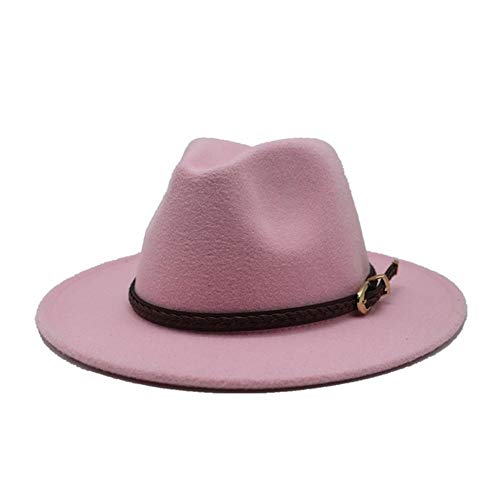 zhuwei Elegante Invierno Algodón Señoras Sombrero De Fieltro De ala Ancha Fedora Tweed Moda Jazz Sombrero Pork Pie Sombrero Hombres Invierno Casual(Color:Rosado,Size:56-58cm)