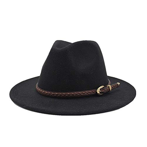 zhuwei Elegante Invierno Algodón Señoras Sombrero De Fieltro De ala Ancha Fedora Tweed Moda Jazz Sombrero Pork Pie Sombrero Hombres Invierno Casual(Color:Negro,Size: 59-61cm)