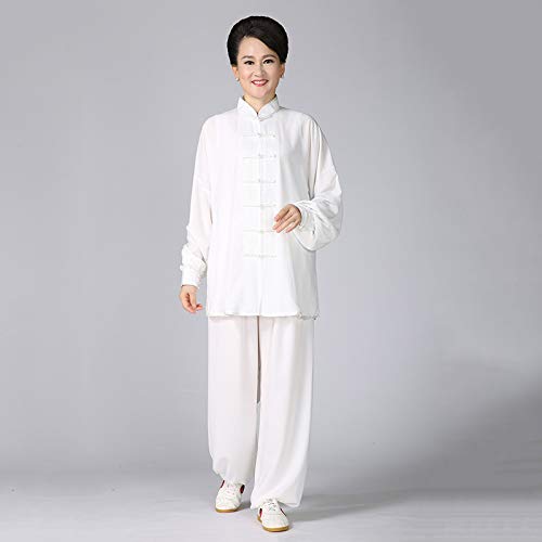 Zidao Chinos Tradicionales Uniformes De Tai Chi, Prendas De Vestir Traje De Seda Unisex Ropa De Entrenamiento De Taekwondo Toallas Traje De Yoga Artes Marciales De Kung Fu,Blanco,4XL