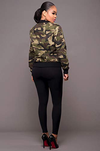 Zilcremo Las Mujeres Caen Casual Cremallera Estampado Camuflaje Camo Bomber Chaqueta Militar del Ejército Outcoat Camouflage XL