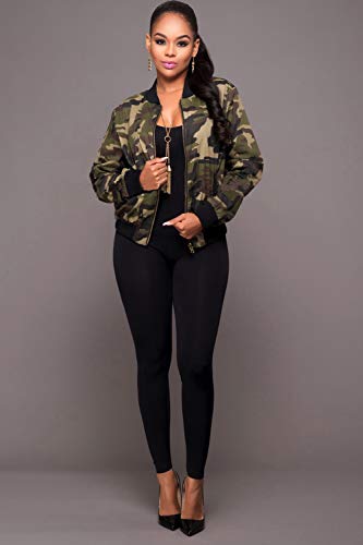 Zilcremo Las Mujeres Caen Casual Cremallera Estampado Camuflaje Camo Bomber Chaqueta Militar del Ejército Outcoat Camouflage XL