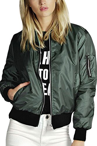 Zilcremo Mujer Cazadora Blazer Otoño Casual Cazadoras Chaqueta Bomber Cremallera Abrigo Navygreen M
