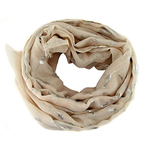 Zisla. Fular bufanda estampado hoja plata. (Beig)