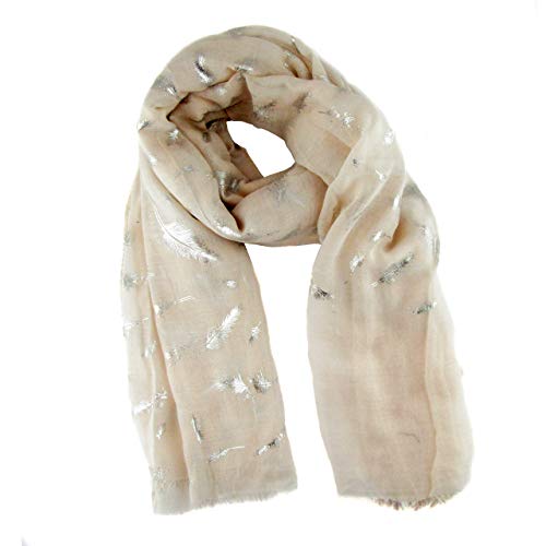 Zisla. Fular bufanda estampado hoja plata. (Beig)