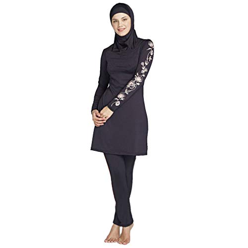 ziyimaoyi - Burkini, traje de baño islámico para mujer y niña, bañador modesto musulmán, con Hijab, Mujer, negro, M