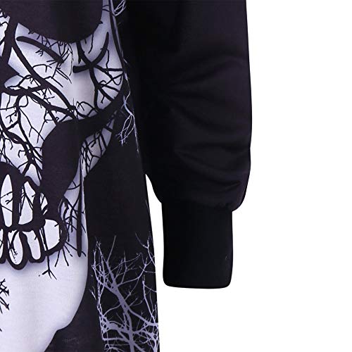 ZJSWCP Sudadera Manga Larga de Las Mujeres Casual cordón del cráneo Imprimir túnica de Halloween con Capucha Tops chamarras de Mujer frete Gratis 20,S