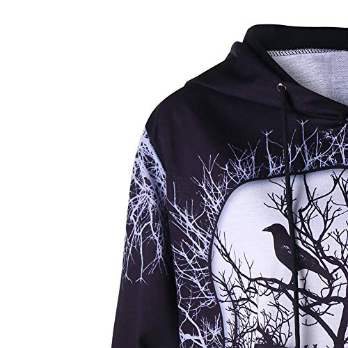 ZJSWCP Sudadera Manga Larga de Las Mujeres Casual cordón del cráneo Imprimir túnica de Halloween con Capucha Tops chamarras de Mujer frete Gratis 20,S