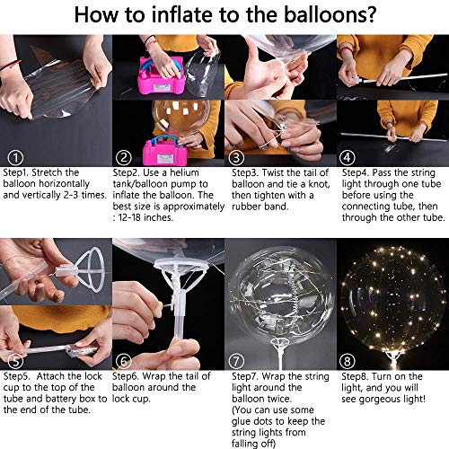 ZMYGOLON 4 PCS Reutilizable Globos LED de 16 Pulgadas con de Globos LED Transparente de Bobo Globos para cumpleaños, Bodas, Celebraciones, Blanco cálido