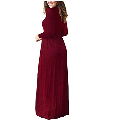 ZNYSTAR Mujer Casual Playa Estidos Largos Maxi Vestido con Bolsillo (Small, Wine Red)
