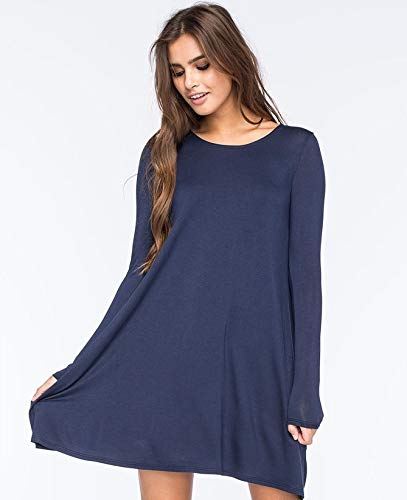 ZNYSTAR - Vestido holgado e informal de manga corta para mujer, estilo camiseta, para primavera, verano u otoño, Color azul oscuro., small