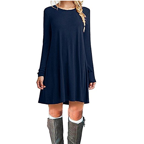 ZNYSTAR - Vestido holgado e informal de manga corta para mujer, estilo camiseta, para primavera, verano u otoño, Color azul oscuro., small