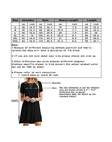 ZNYSTAR - Vestido holgado e informal de manga corta para mujer, estilo camiseta, para primavera, verano u otoño Negro M