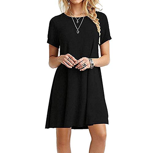 ZNYSTAR - Vestido holgado e informal de manga corta para mujer, estilo camiseta, para primavera, verano u otoño Negro XXL