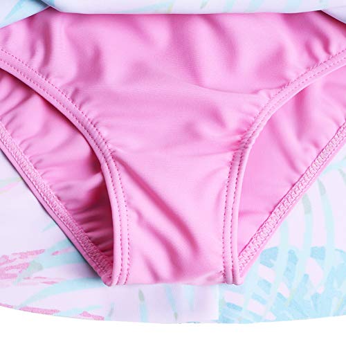 ZNYUNE Bañador de dos piezas para niña, estampado de tela, mangas cortas y falda, traje de baño Rosa Flamenco 7-8 Años