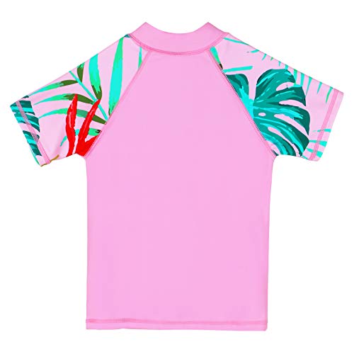 ZNYUNE Bañador de dos piezas para niña, estampado de tela, mangas cortas y falda, traje de baño Rosa Flamenco 7-8 Años