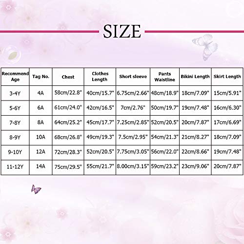 ZNYUNE Bañador de dos piezas para niña, estampado de tela, mangas cortas y falda, traje de baño Rosa Flamenco 7-8 Años