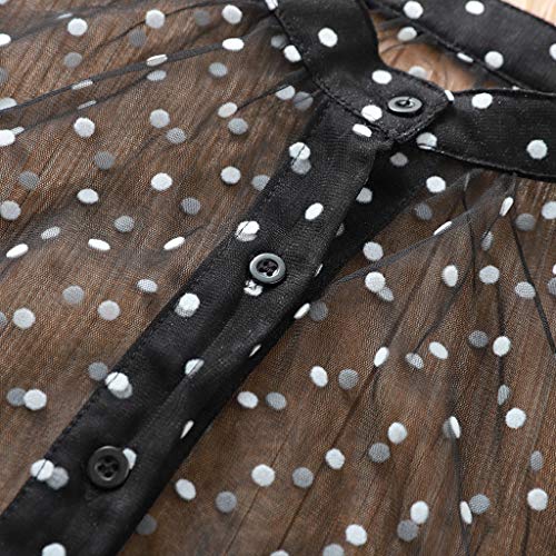 ZODOF Blusa con Mangas abullonadas para Mujer Blusas de Manga Larga, Mangas de Encaje Cuello en V Mangas Transparentes Camisa Elegante Tops