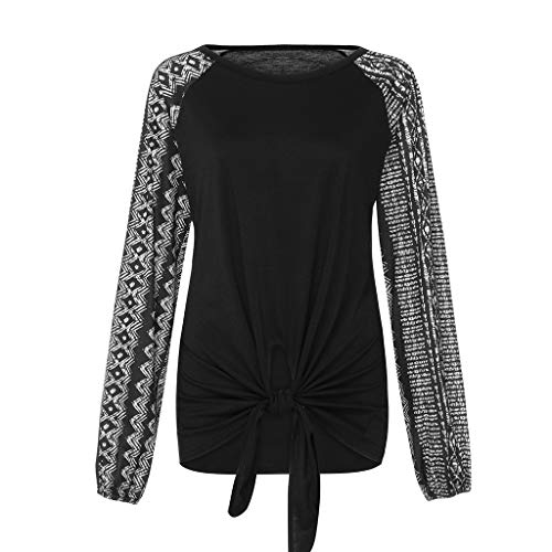 ZODOF Camiseta Mujer,Tops de Mujer Contraste Cuello Redondo Camiseta de Manga Larga Top de Mujer Moda Mujer Casual Block O-Cuello Camiseta Blusa Tops Ropa