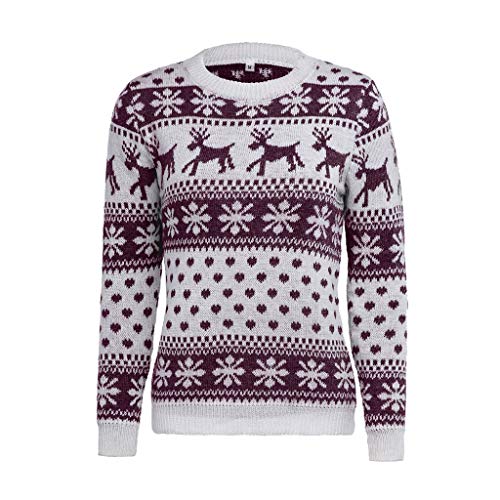 ZODOF Jersey Reno Navidad Mujer Punto Floral Imprimir Cuello Redondo Blusa de Manga Larga con Estampado de Alce para Mujer Vacaciones Fiesta Pullover Tops Sueter de Navidad