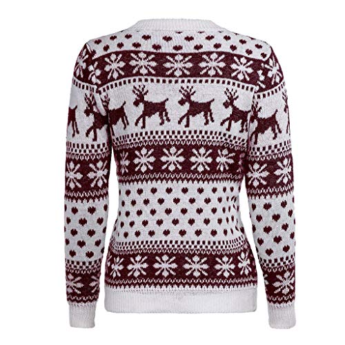 ZODOF Jersey Reno Navidad Mujer Punto Floral Imprimir Cuello Redondo Blusa de Manga Larga con Estampado de Alce para Mujer Vacaciones Fiesta Pullover Tops Sueter de Navidad