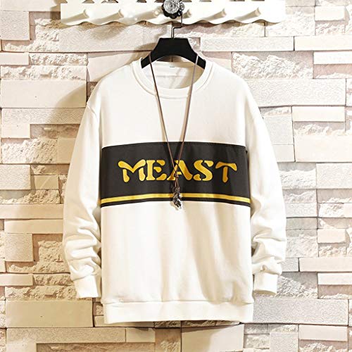 ZODOF Sudaderas Hombre Casual Moda Patchwork Cuello Redondo Mangas largas Camiseta Tops Blusa T-Shirt Sudaderas largas Hombre,Blanco