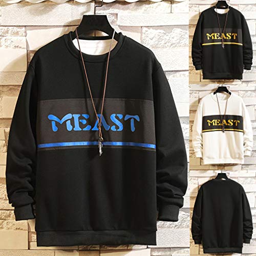 ZODOF Sudaderas Hombre Casual Moda Patchwork Cuello Redondo Mangas largas Camiseta Tops Blusa T-Shirt Sudaderas largas Hombre,Blanco