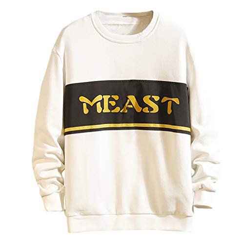 ZODOF Sudaderas Hombre Casual Moda Patchwork Cuello Redondo Mangas largas Camiseta Tops Blusa T-Shirt Sudaderas largas Hombre,Blanco